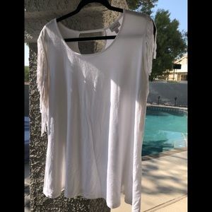 Plus Size White Shirt w/shoestring cut sleeves